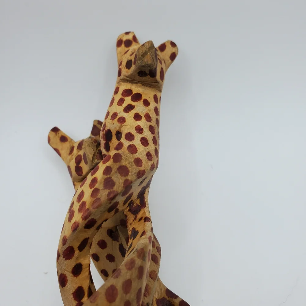 Hand Carved Wood Salad Servers Spoon And Fork Set Cheetah Hand Painted